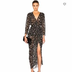 Veronica Beard Merrill Drawstring Floral Silk Midi Dress Black